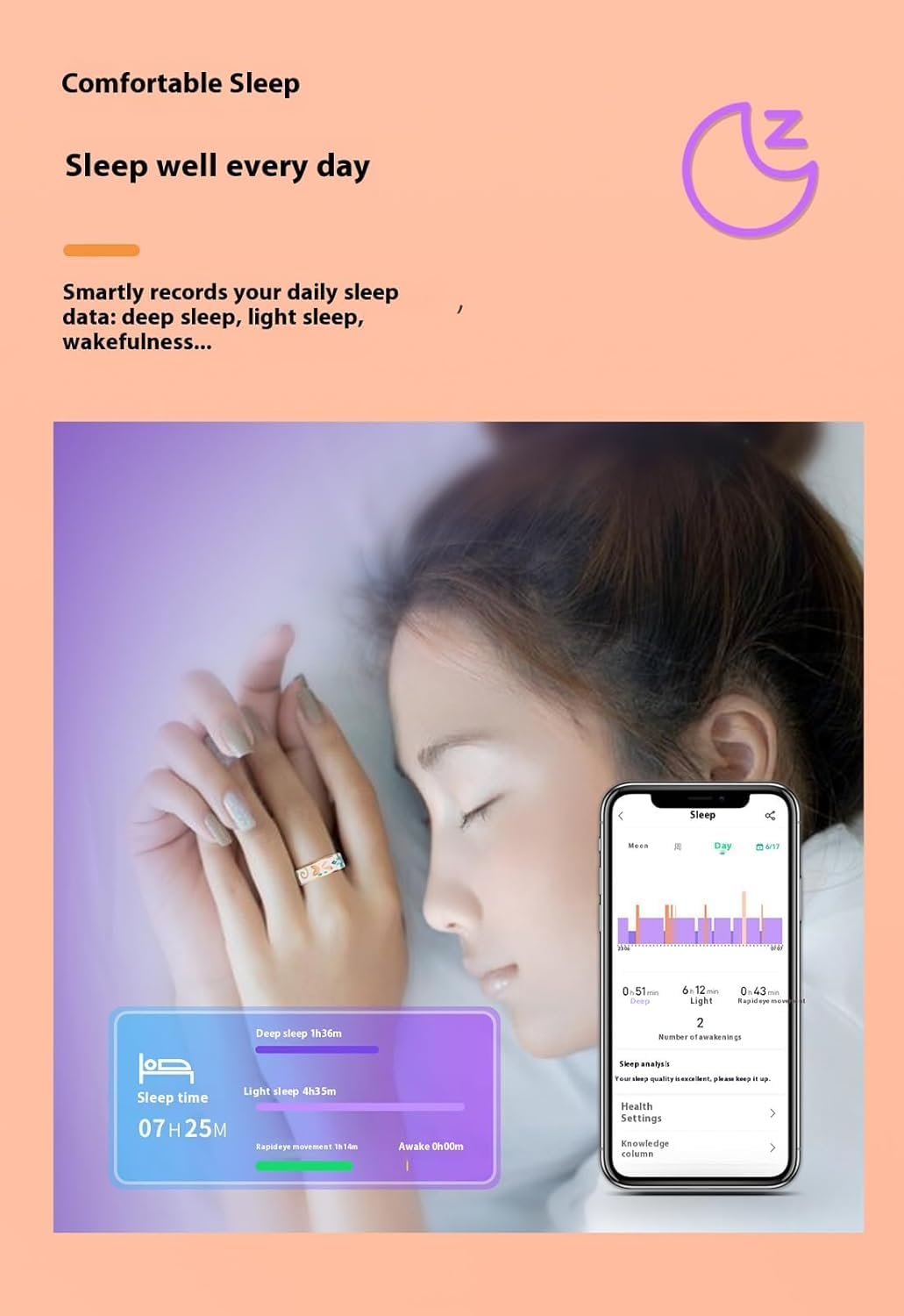 Smart Enamel Wellness Ring – Fitness & Sleep Tracker for iOS & Android – Aurina