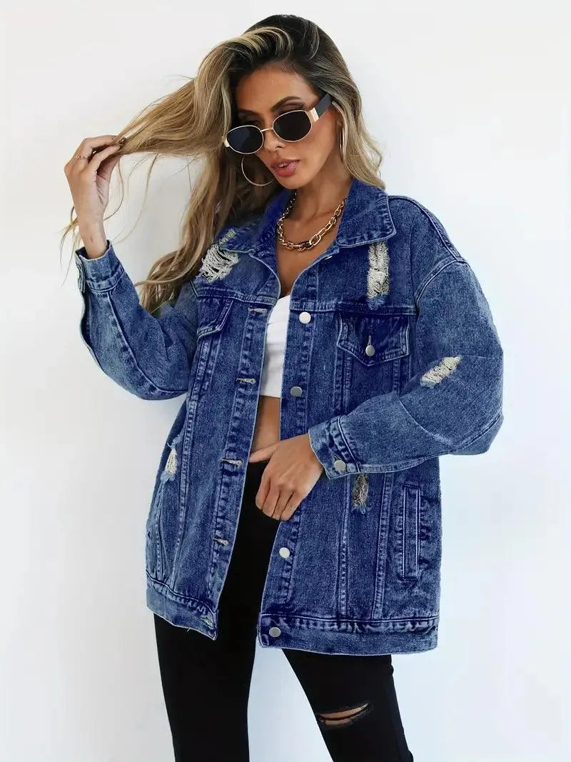 Waterproof & Lined Oversized Women's Denim Jacket with Hood – Autumn Magic Talia