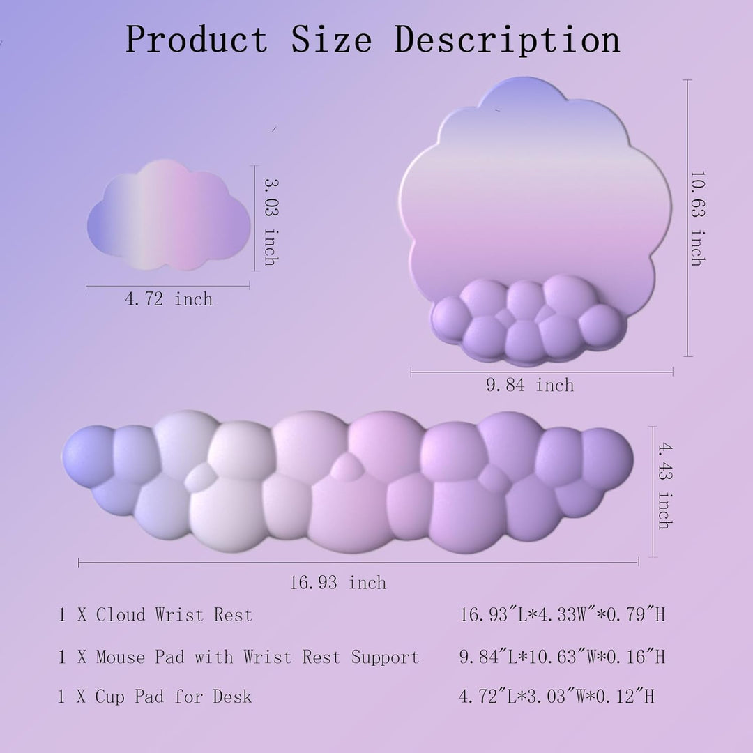 Cloud-Shaped Ergonomic Wrist Rest Set with Mouse Pad & Coaster – Zeyora