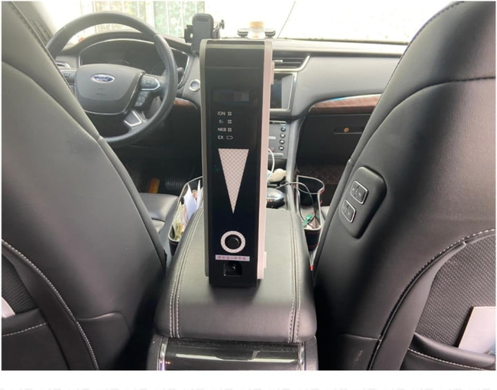Unit standing upright on the center armrest between the front seats of a car 6