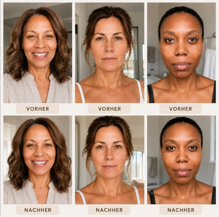 Color-Adjusting 2-in-1 Foundation before-and-after grid showing smoother-looking skin after application.