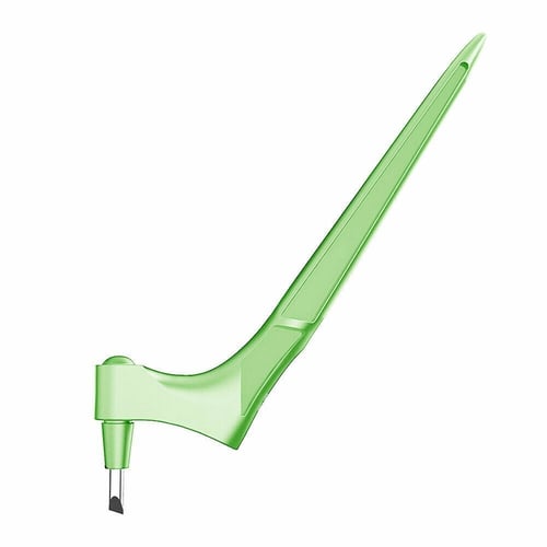 Light green version of the swivel-blade craft knife on a plain white background, shown from the side with the blade pointing down. 12