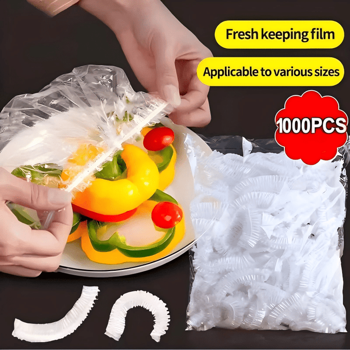 Another view of hands pulling a cover over a plate of sliced peppers and tomatoes