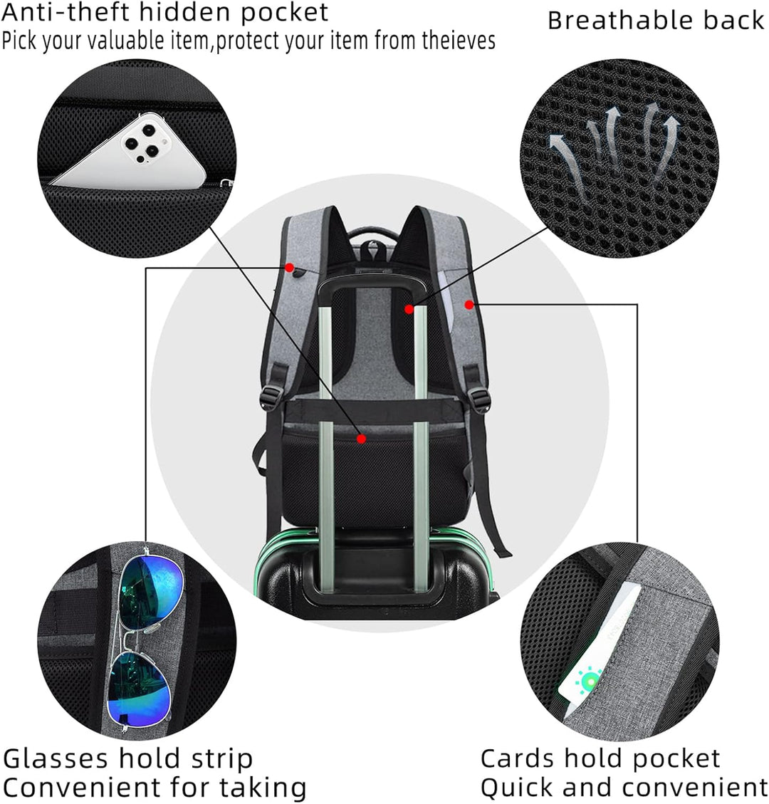 Water-Resistant Travel Laptop Backpack with USB Port & Organised Storage