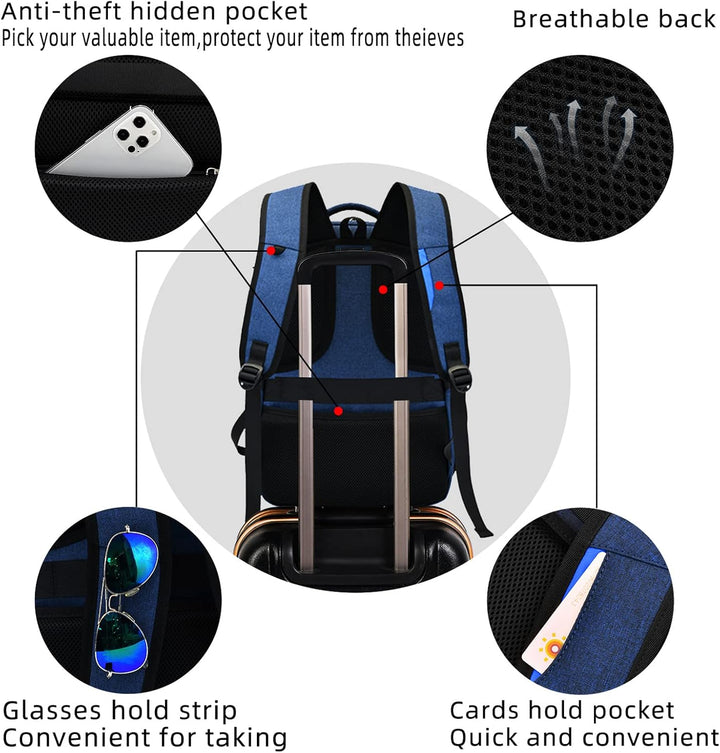 Water-Resistant Travel Laptop Backpack with USB Port & Organised Storage