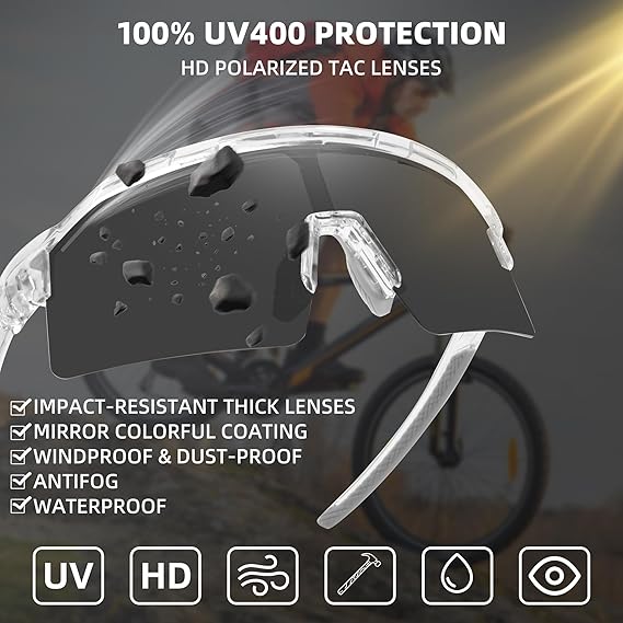 Black SunShift Tactical Sunglasses detail with dark lenses hit by rocks and water droplets.