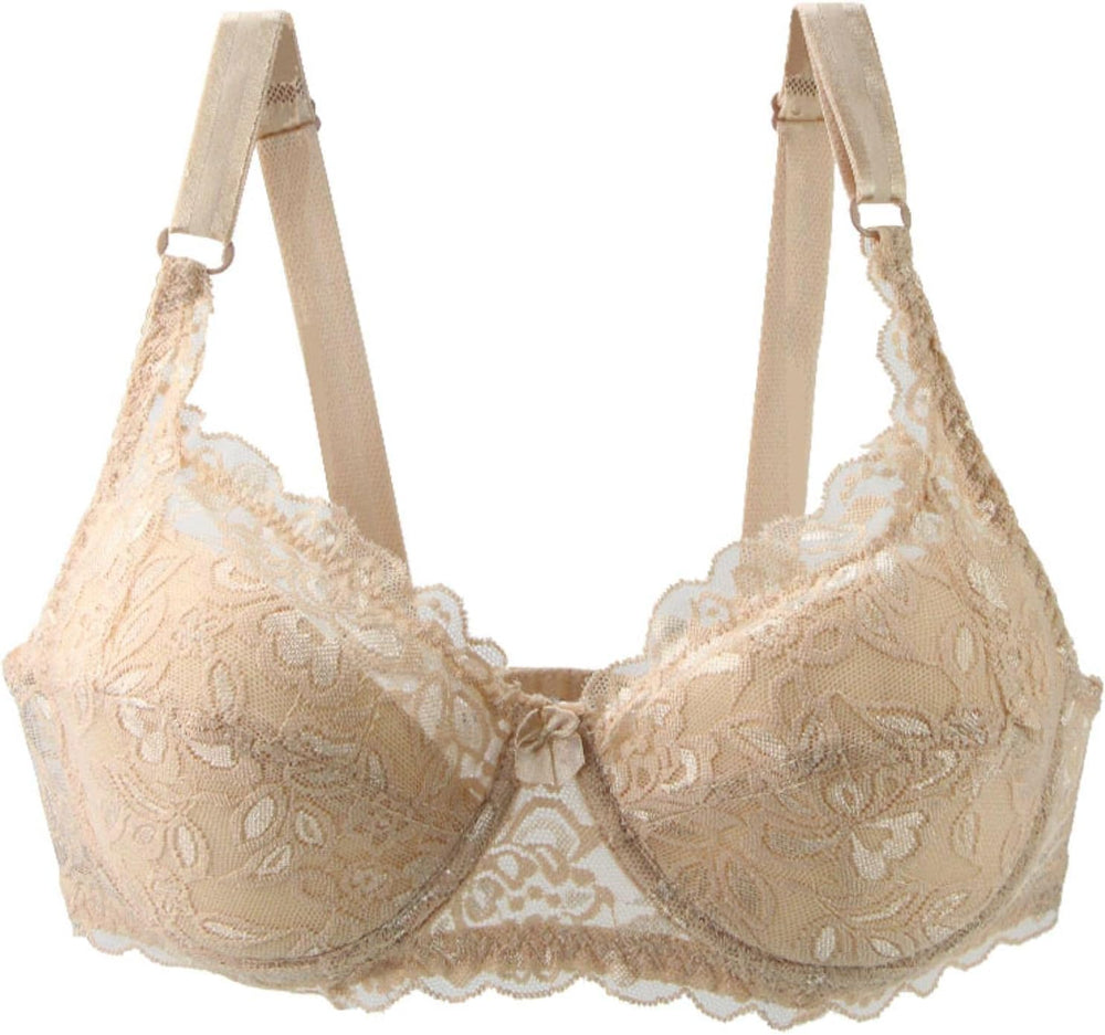 Beiger Spitzen-BH, verstellbare Träger, florales Muster, Damenunterwäsche, elegant, bequem.