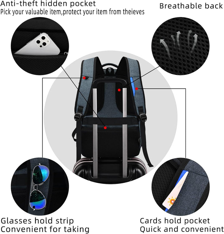 Water-Resistant Travel Laptop Backpack with USB Port & Organised Storage