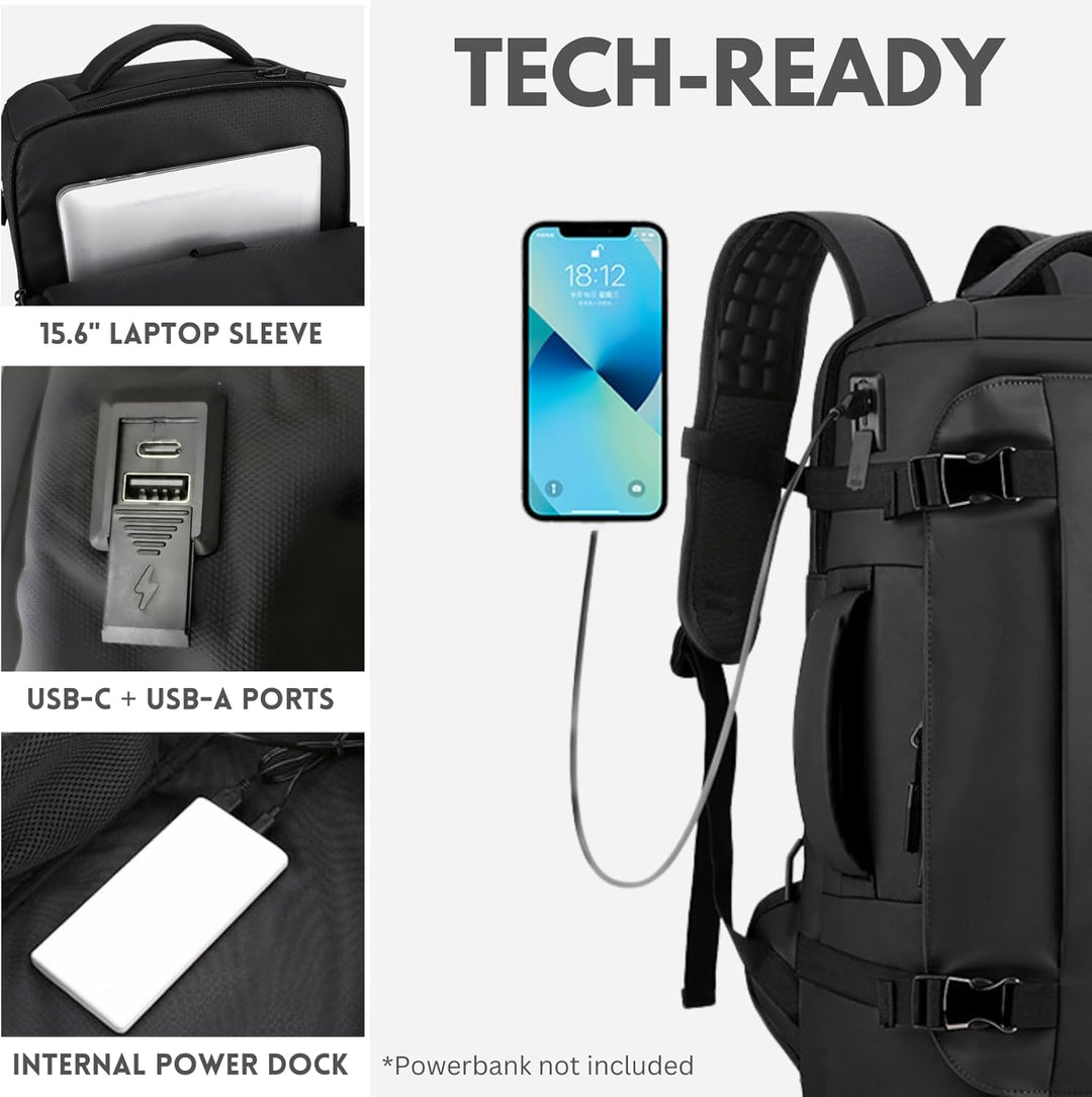 15” (38.1 cm)Waterproof Laptop Backpack with Side-Open Design & USB-C Port – TrekPro Series