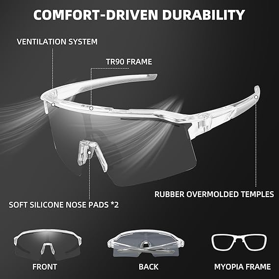 Black SunShift Tactical Sunglasses detail showing the frame, vents, rubber temples and silicone nose pads.