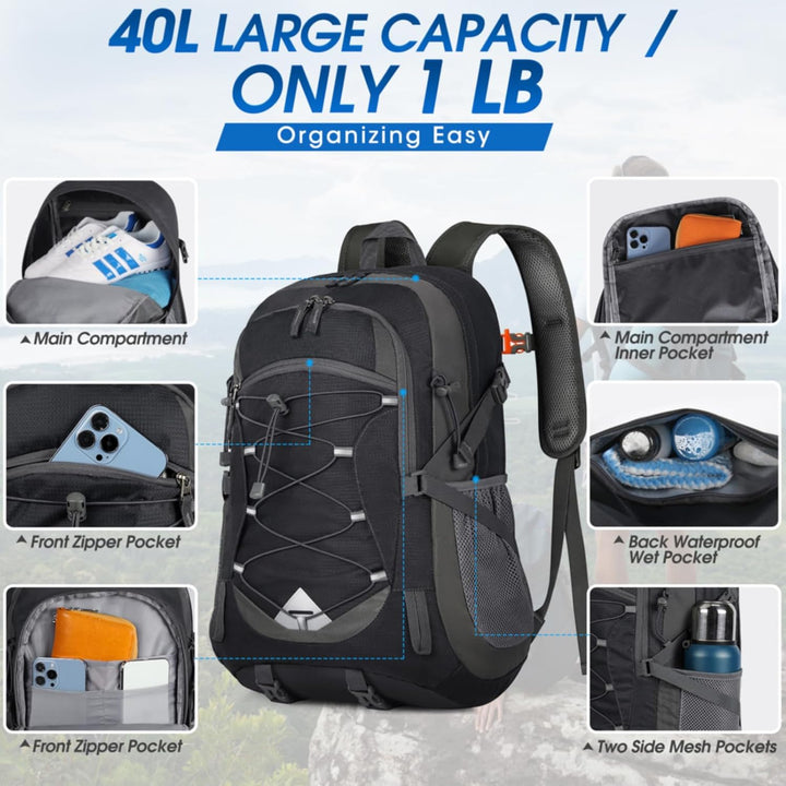 AA OUT OF STOCK 40L Waterproof Hiking & Camping Backpack – Lightweight & Packable