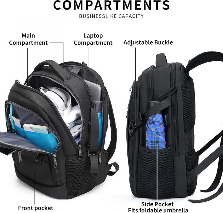 Water-Resistant Travel Laptop Backpack with USB Port & Organised Storage