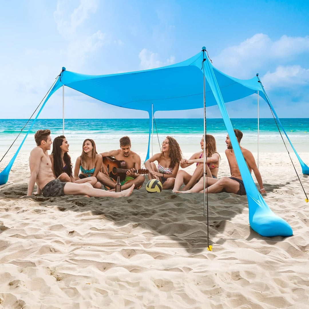 Family Sun Shelter | UV Protection Poles | Sand Anchors