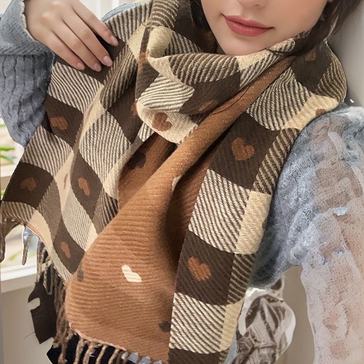 Checkered women's scarf made of polyester for autumn & winter – Aurelie