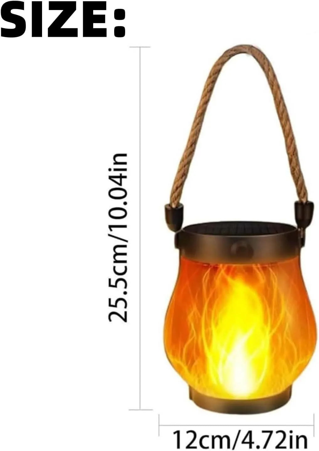 Glowing flame lantern with its height and width dimensions marked beside it 7