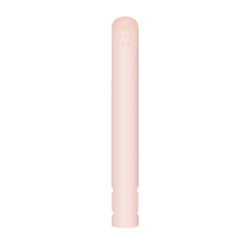 Closed pink straightener standing upright on a white background, with small vent dots near the top 7