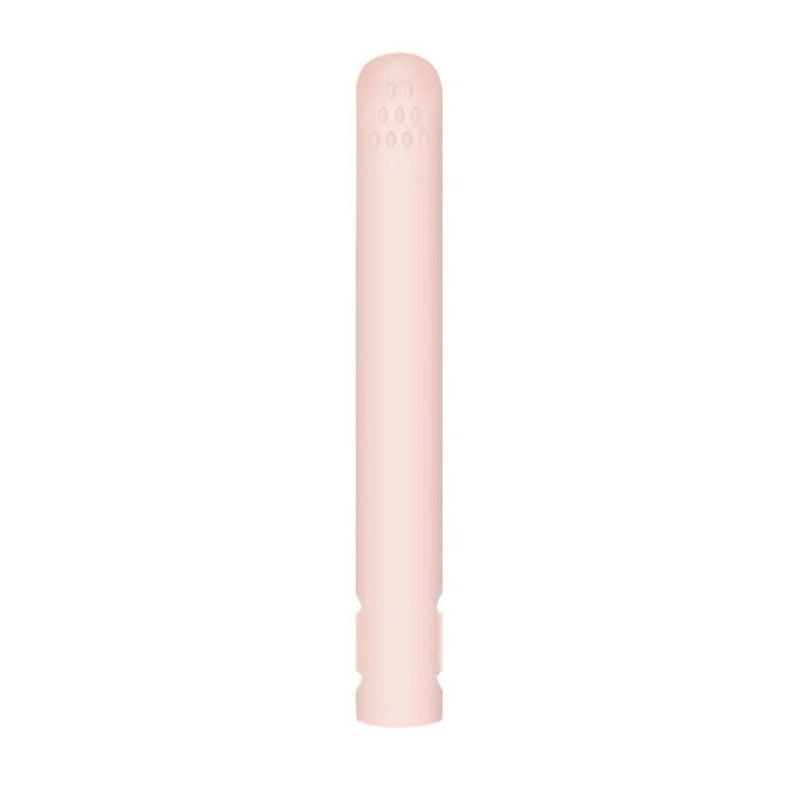 Closed pink straightener standing upright on a white background, with small vent dots near the top 7