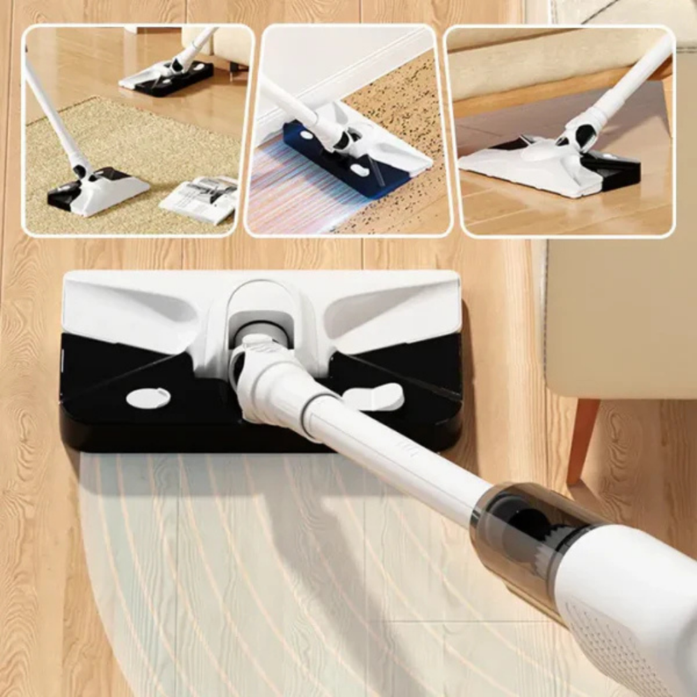 Detail of the flat floor head on the cordless vacuum cleaner