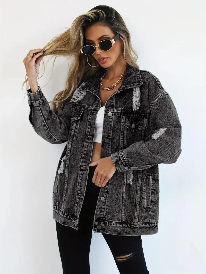 Waterproof & Lined Oversized Women's Denim Jacket with Hood – Autumn Magic Talia