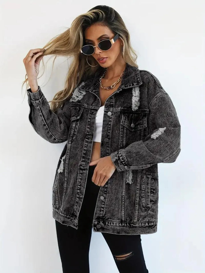 Waterproof & Lined Oversized Women's Denim Jacket with Hood – Autumn Magic Talia