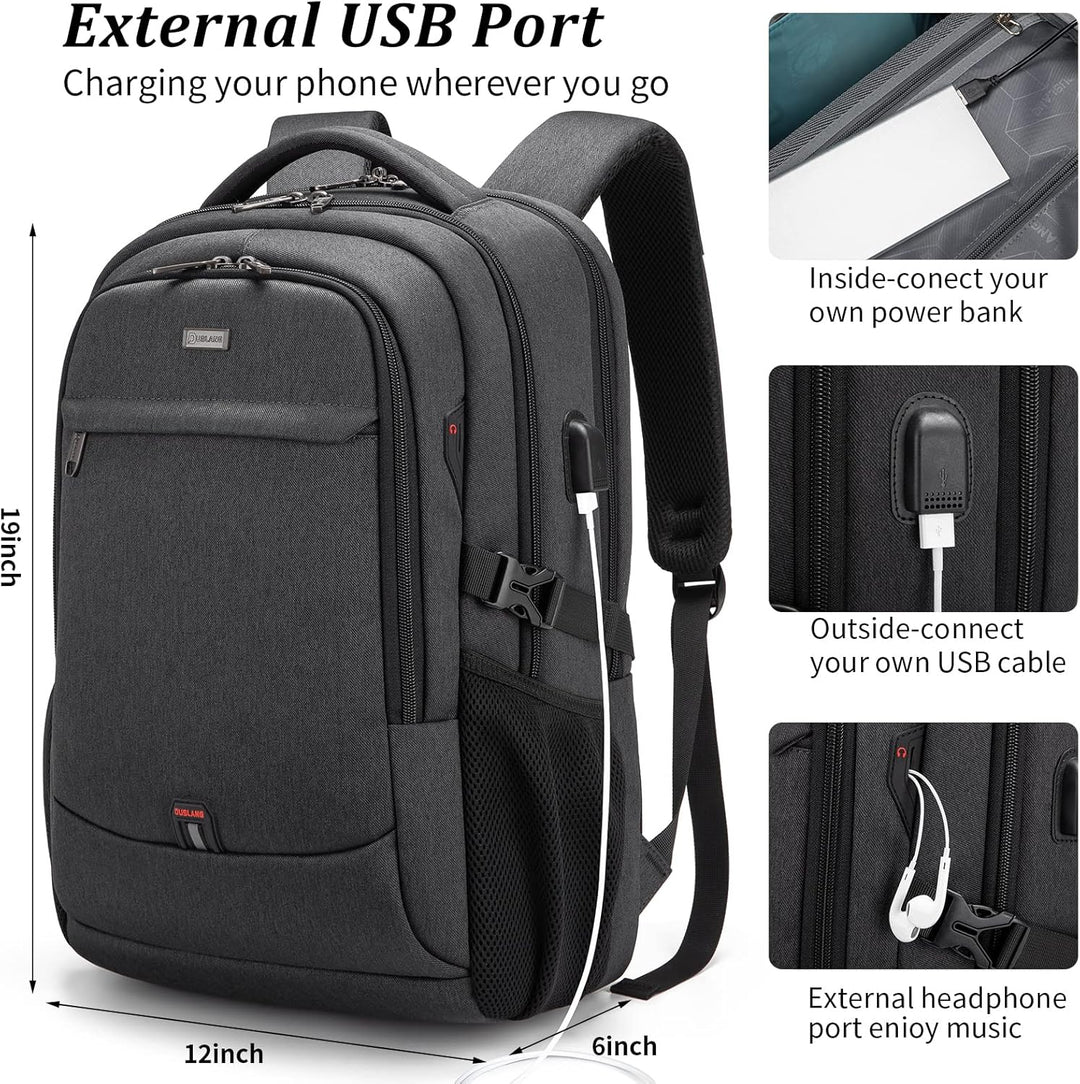 Water-Resistant Travel Laptop Backpack with USB Port & Organised Storage