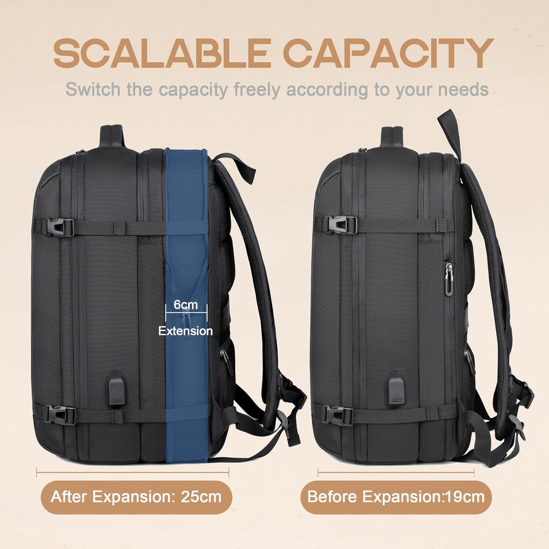 40L Expandable Waterproof Travel Backpack with USB Port & 17” (43.18 cm) Laptop Sleeve – AirVoyage