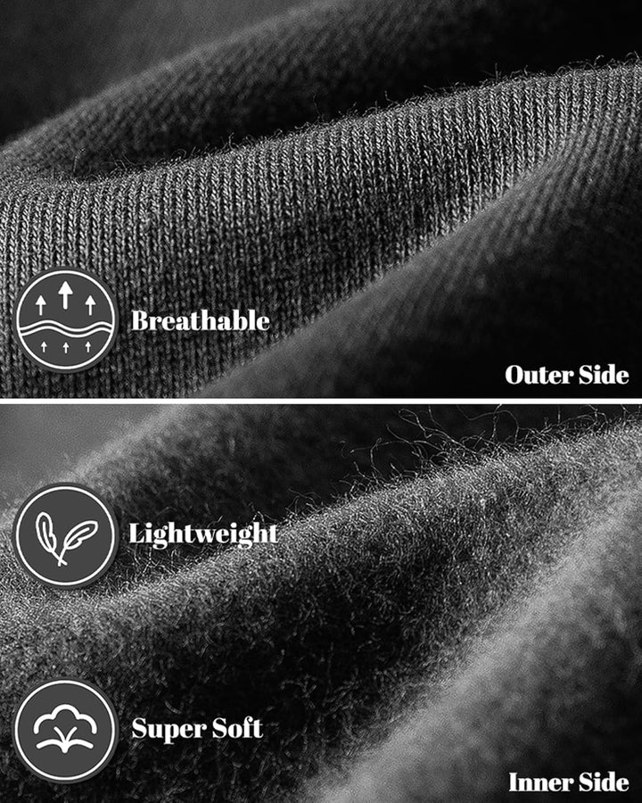 Close-up of black fleece fabric showing the knit outer side and the soft fuzzy inner side 23