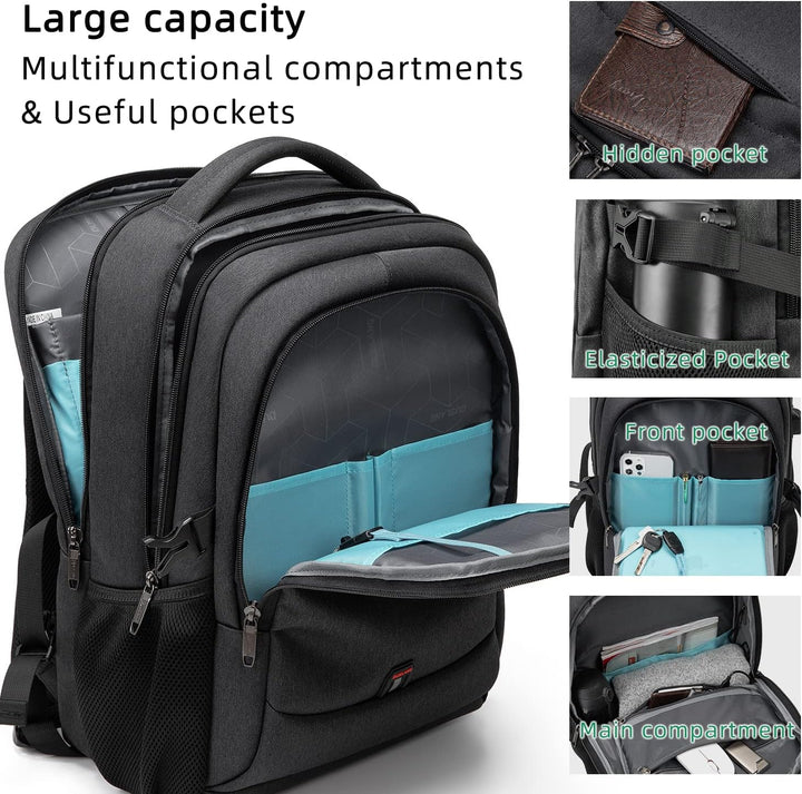 Water-Resistant Travel Laptop Backpack with USB Port & Organised Storage