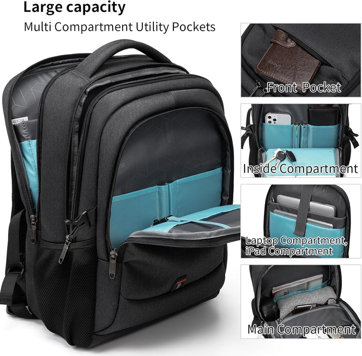 Water-Resistant Travel Laptop Backpack with USB Port & Organised Storage