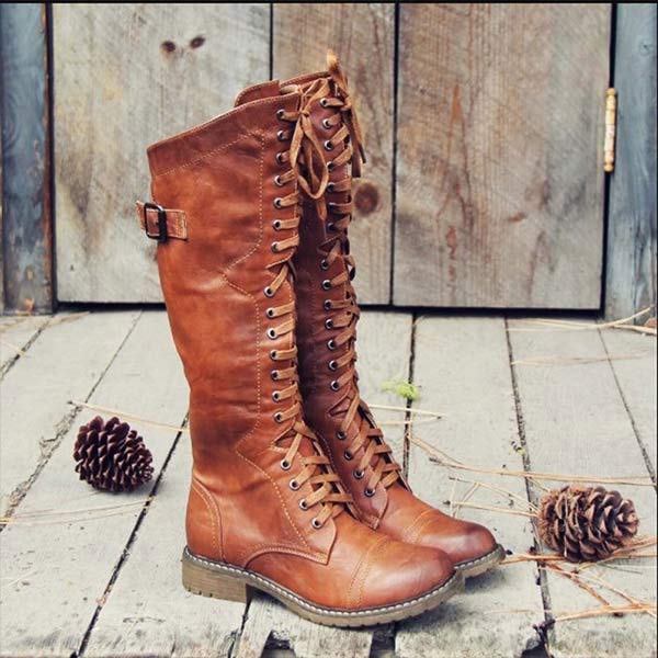 Knee-high Leather Ladies' Boots with Laces and Orthopaedic Comfort – Soraya