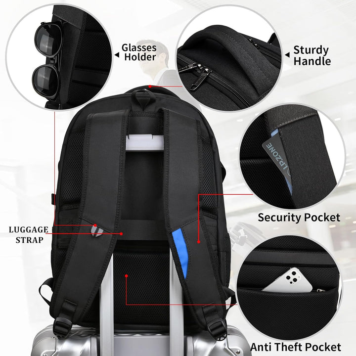 Water-Resistant Travel Laptop Backpack with USB Port & Organised Storage