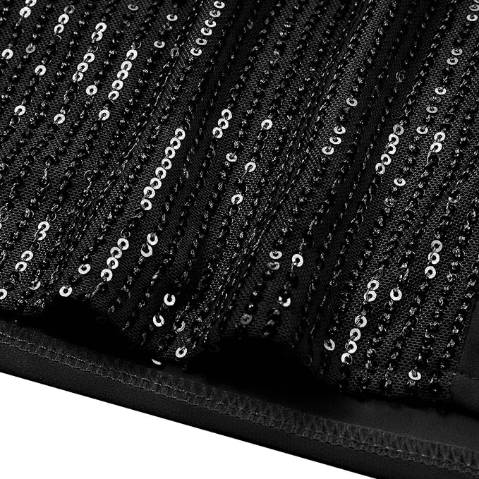 Schwarzer Paillettenstoff, glänzend, für festliche Kleidung, Nahaufnahme, Textur.