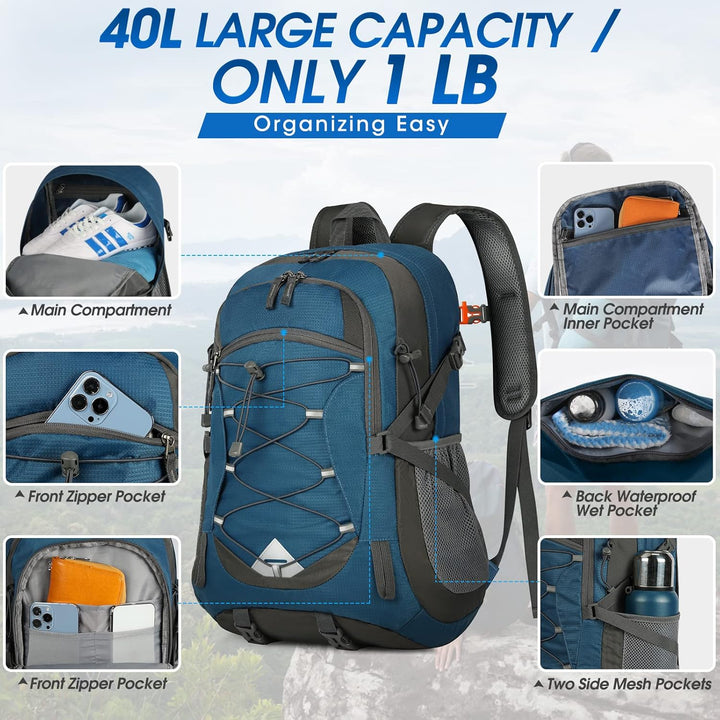 AA OUT OF STOCK 40L Waterproof Hiking & Camping Backpack – Lightweight & Packable
