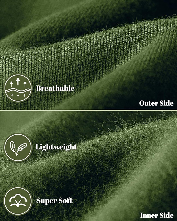 Close-up of green fabric showing the knit outer side and the soft fleece inner side 18