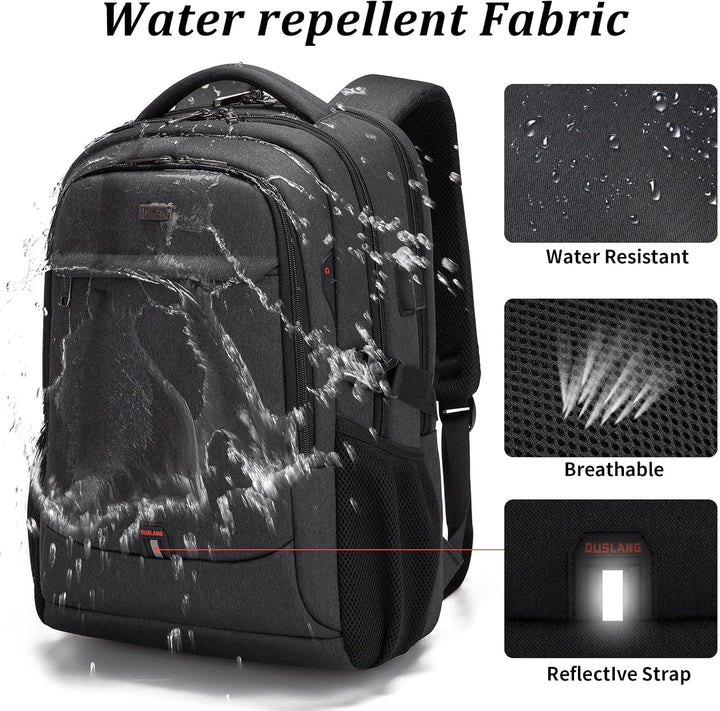 Water-Resistant Travel Laptop Backpack with USB Port & Organised Storage