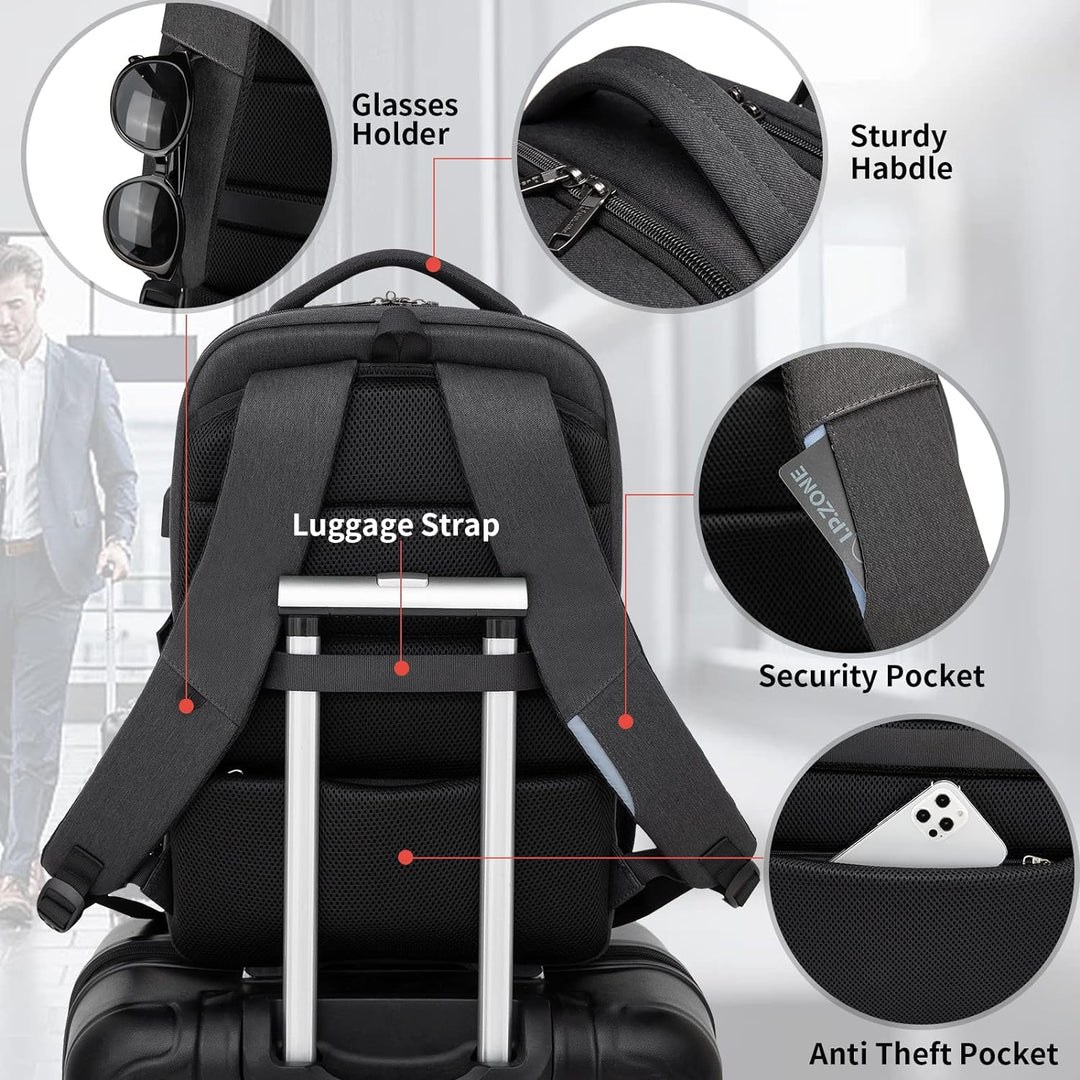 Water-Resistant Travel Laptop Backpack with USB Port & Organised Storage
