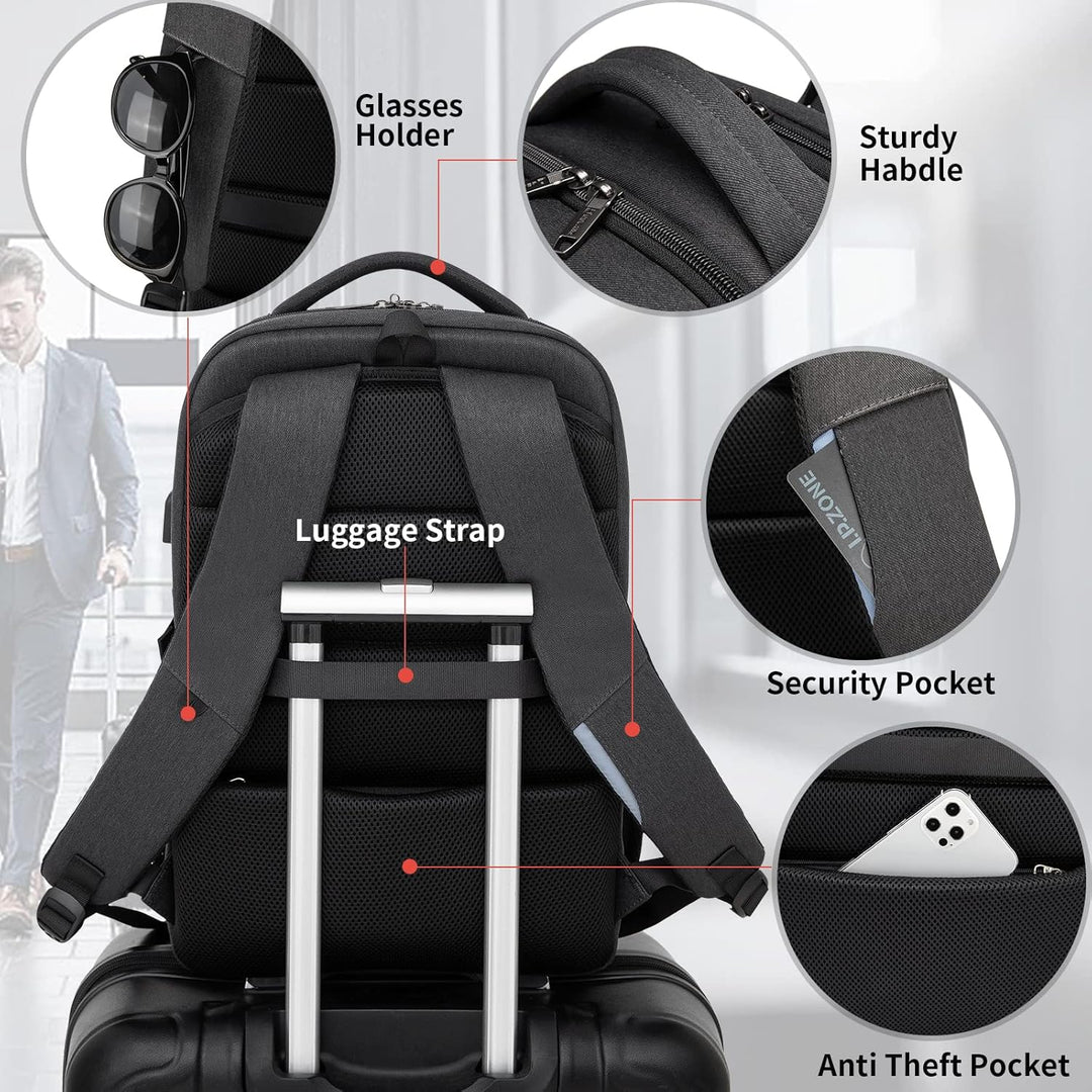 Water-Resistant Travel Laptop Backpack with USB Port & Organised Storage