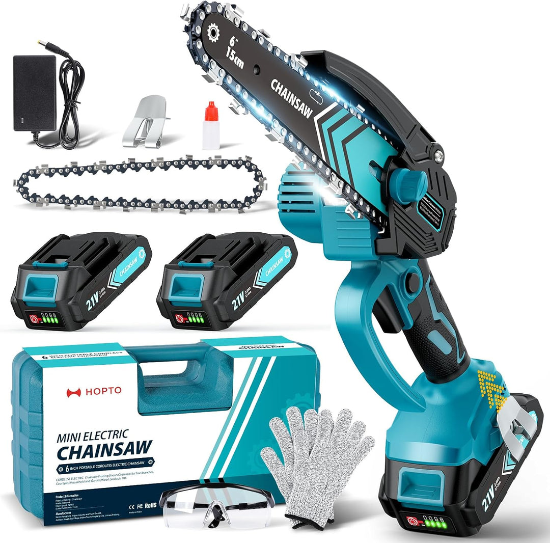 Cordless Mini Chainsaw 6 Inch with LED Light & 21V Battery – TimberCut