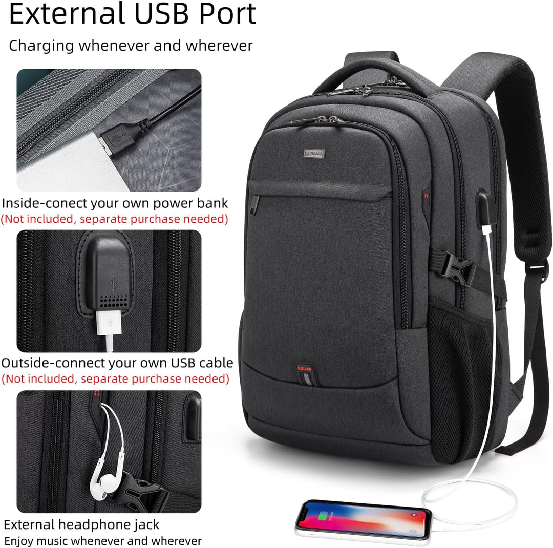 Water-Resistant Travel Laptop Backpack with USB Port & Organised Storage
