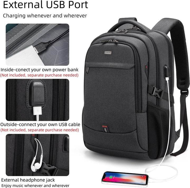 Water-Resistant Travel Laptop Backpack with USB Port & Organised Storage