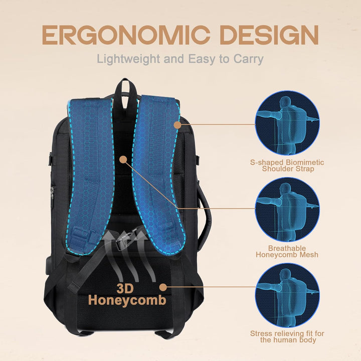 40L Expandable Waterproof Travel Backpack with USB Port & 17” (43.18 cm) Laptop Sleeve – AirVoyage