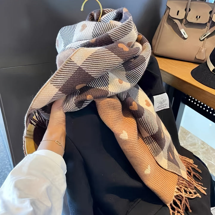 Checkered women's scarf made of polyester for autumn & winter – Aurelie