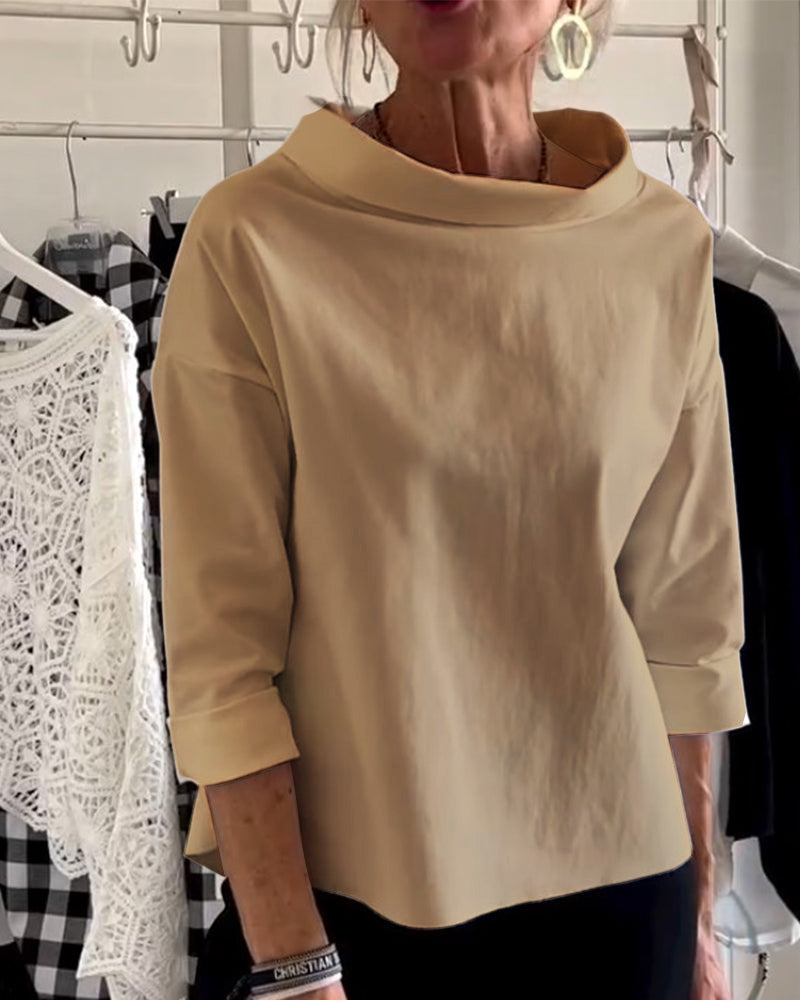 Ladies' autumn blouse with a high collar and 3/4 sleeves – Mireille