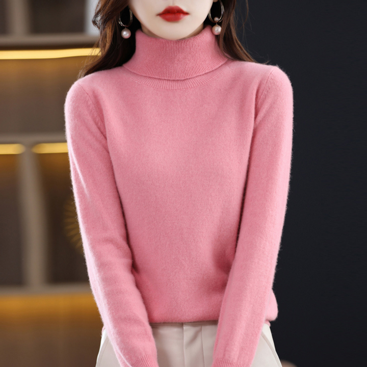 Pink turtleneck sweater another view.