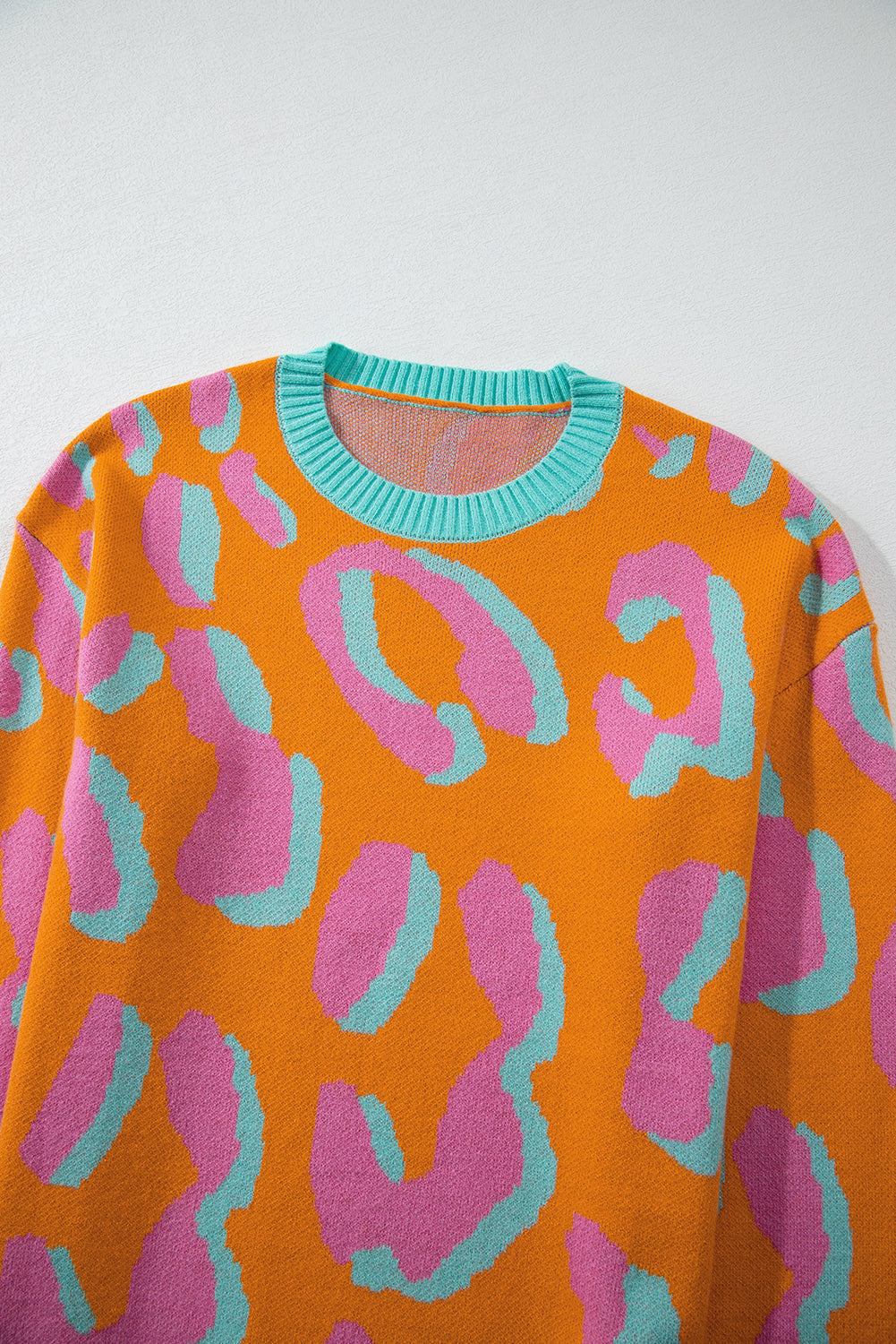 Ladies' Sweater With Color Block Leopard Print And Round Neck - Liora