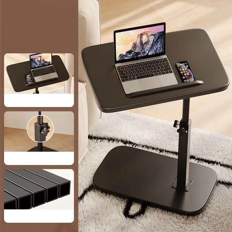 Black rolling laptop desk detail with laptop and phone on top
