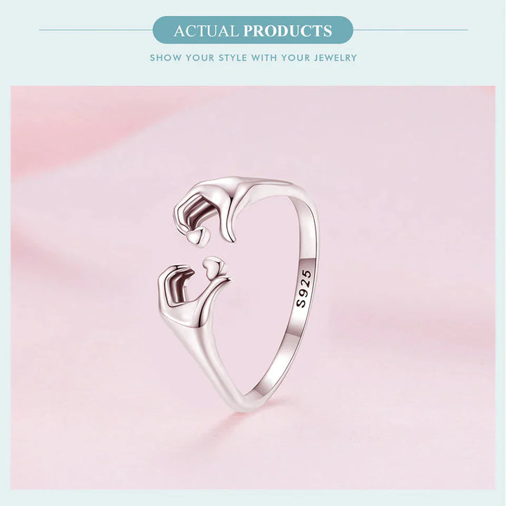 925 Sterling Silver Love Embrace Couple Rings | Adjustable-Nora Luxe