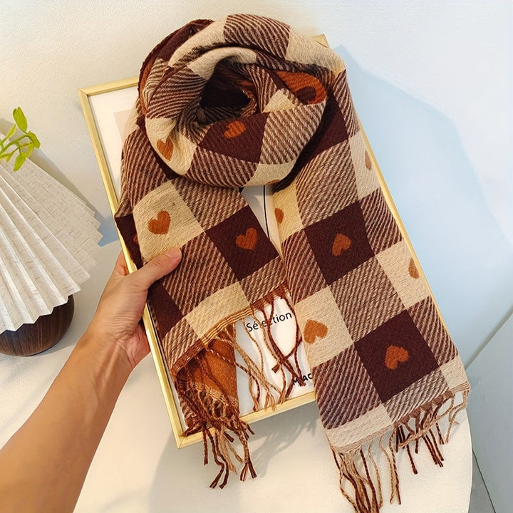 Checkered women's scarf made of polyester for autumn & winter – Aurelie