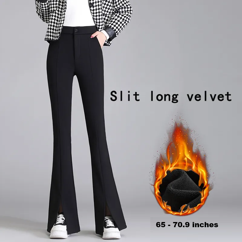 Plus-size black flared pants with slit — Fall Edition