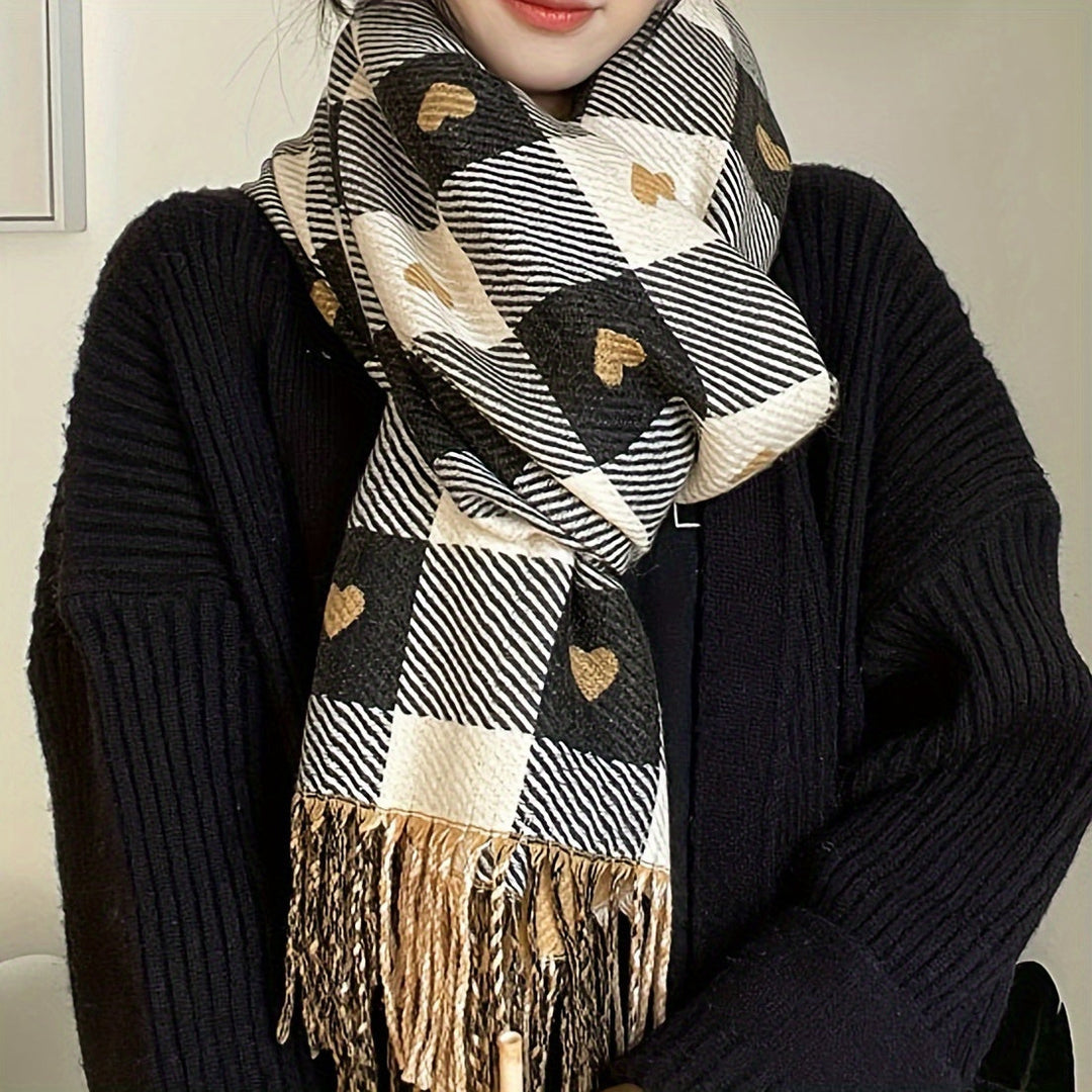 Checkered women's scarf made of polyester for autumn & winter – Aurelie